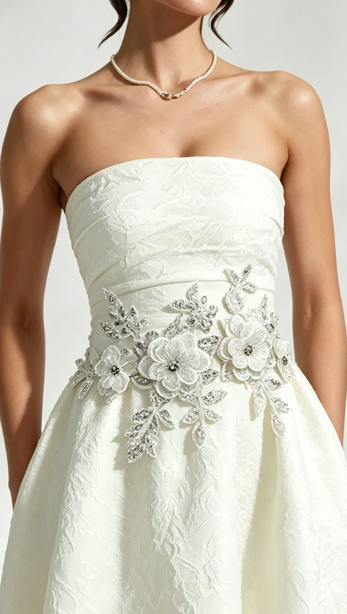 Lace Flower Embroidery Saoirse Midi Dress - Ivory