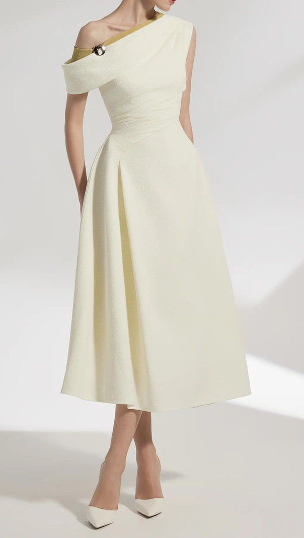 AIIZIE LUCY ONE-SHOULDER A-LINE MIDI DRESS IN WHITE - product image