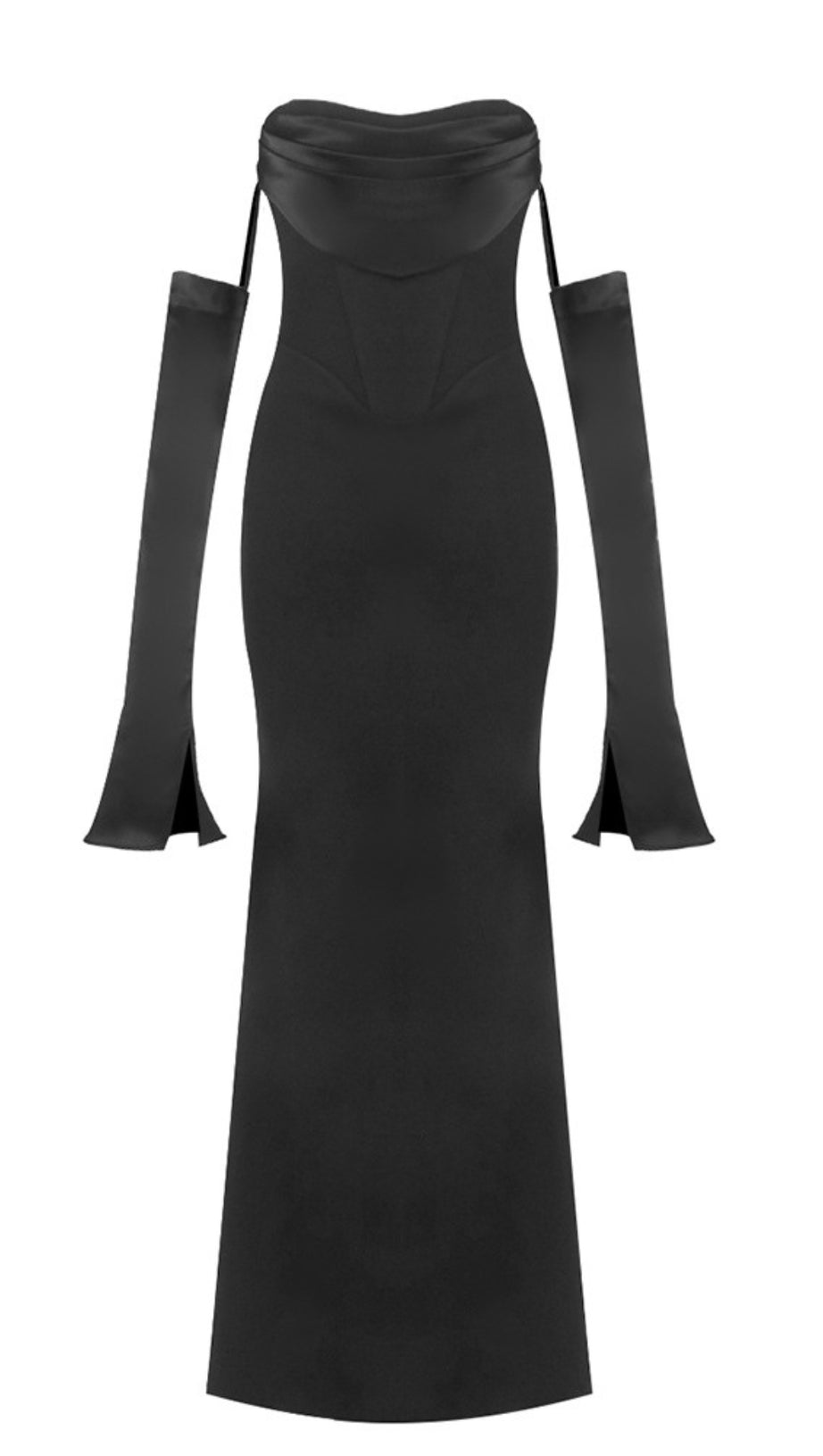 OFF-SHOULDER LONG-SLEEVED BLACK DRESS