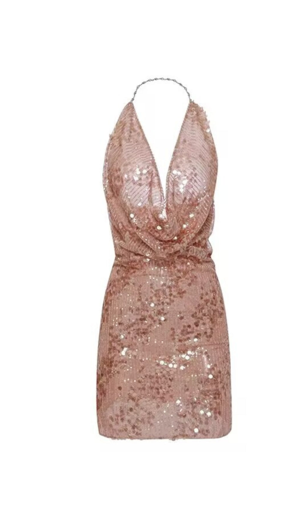 SETLLA HALTER SLEEVELESS SEQUIN MINI DRESS IN KAHKI BROWN