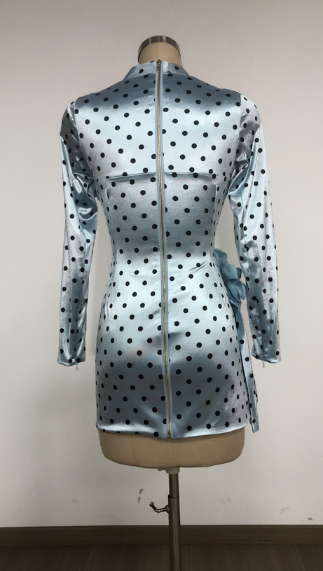 JENNY POLKA DOTS SATIN MINI DRESS IN BLUE
