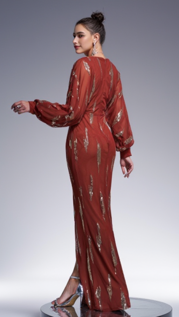 AIIZIE LANTERN SLEEVE SEQUIN PROM DRESS - product image