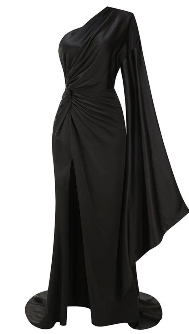 AIIZIE ONE SHOULDER DRAPED MAXI DRESS BLACK - product image