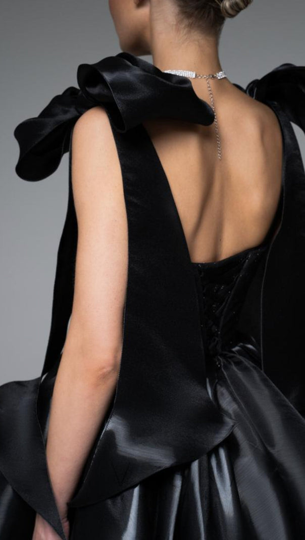 AIIZIE BLACK BOW PUFFY MINI DRESS - product image