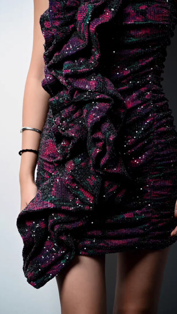 AIIZIE STRAPLESS RUFFLED SEQUIN MINI DRESS - product image