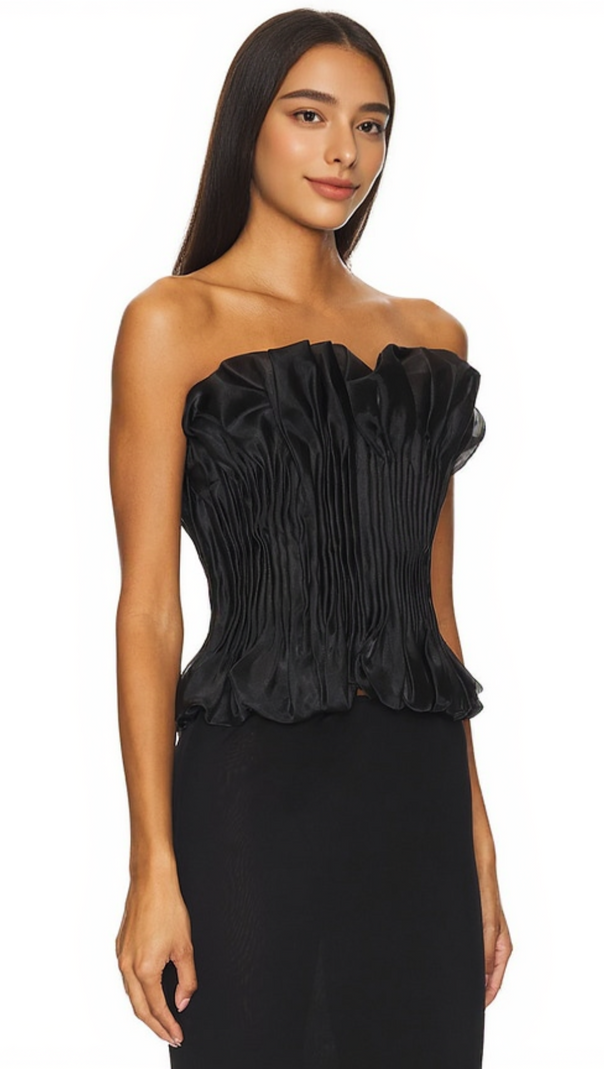 AIIZIE PRINT RUFFLE TRIM TOP IN BLACK - product image