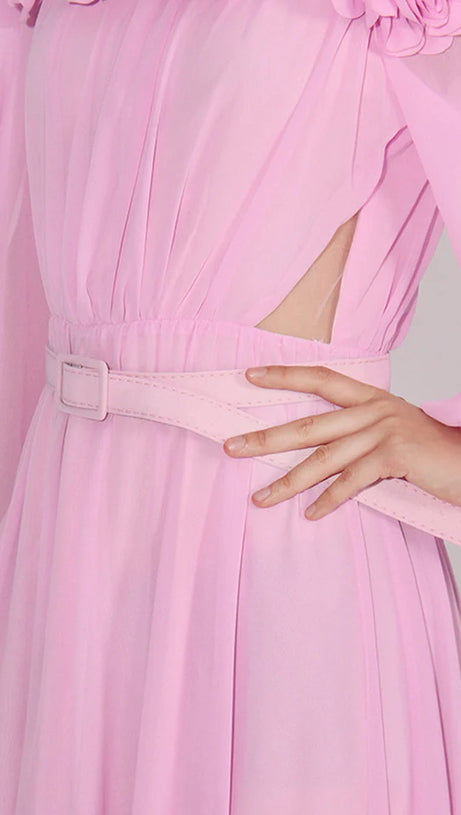 ASCELLA FLOWER SHOULDER MAXI DRESS IN PINK