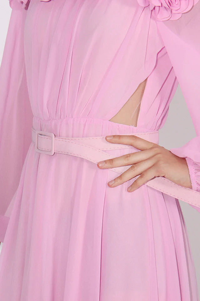 AIIZIE ASCELLA FLOWER SHOULDER MAXI DRESS IN PINK - product image