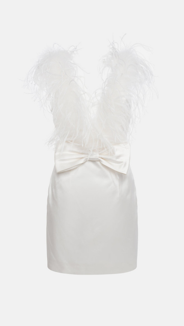 AIIZIE SIBYL FEATHER SLEEVELESS MIDI DRESS IN WHITE - product image