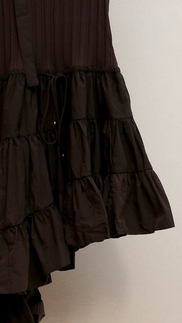AIIZIE CHIC HUONG BROWN ASYMMETRICAL TIERED KNIT MIDI DRESS - product image