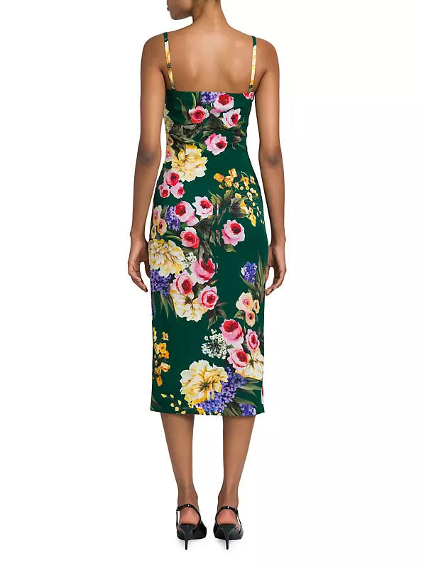 FLORAL PRINT SHEATH MIDI DRESS IN GREEN