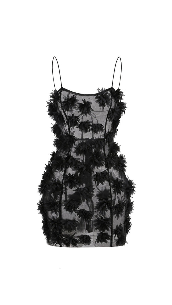 AIIZIE FLOWER EMBELLISHED MINI DRESS IN BLACK - product image