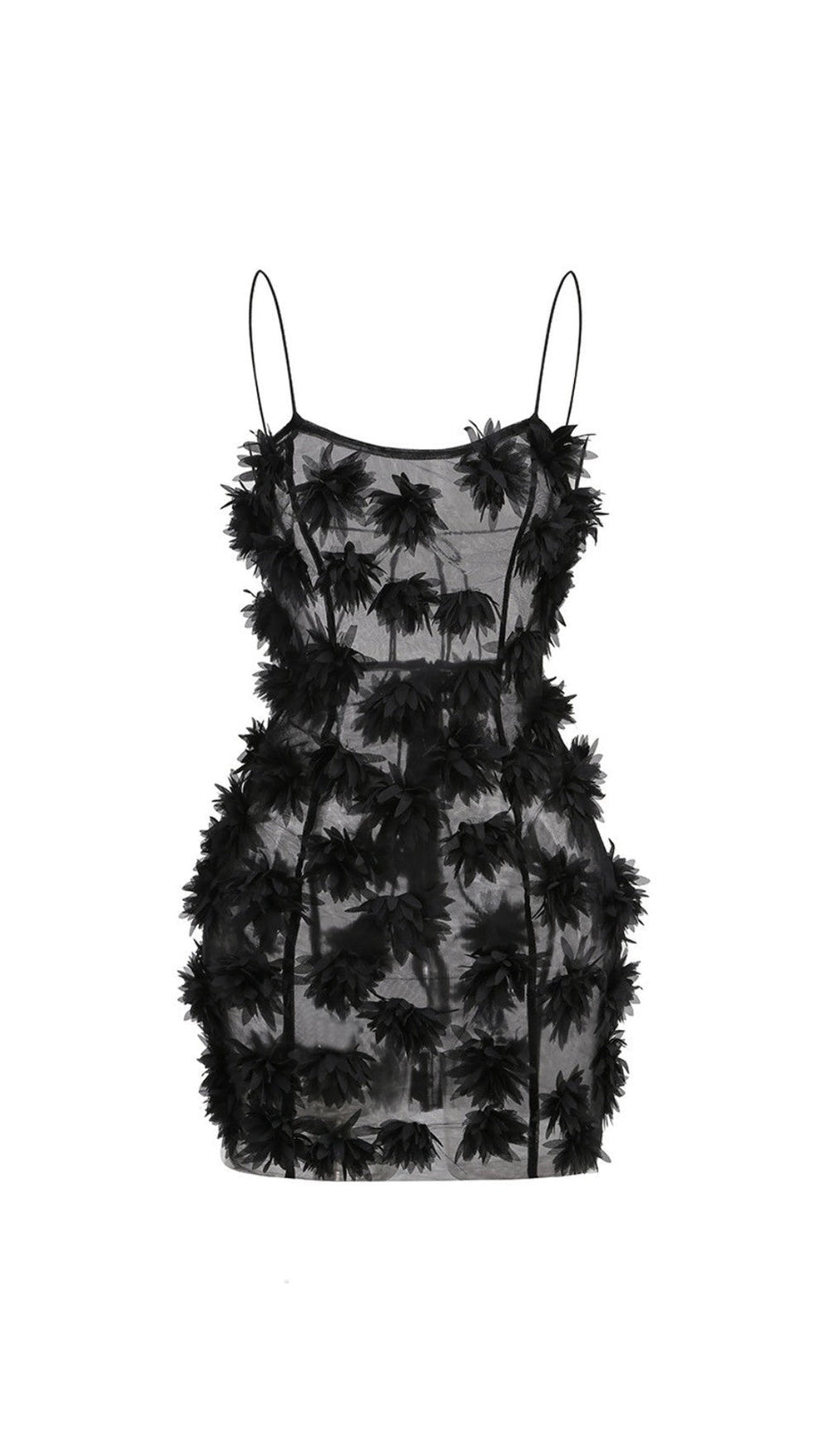 FLOWER EMBELLISHED MINI DRESS IN BLACK