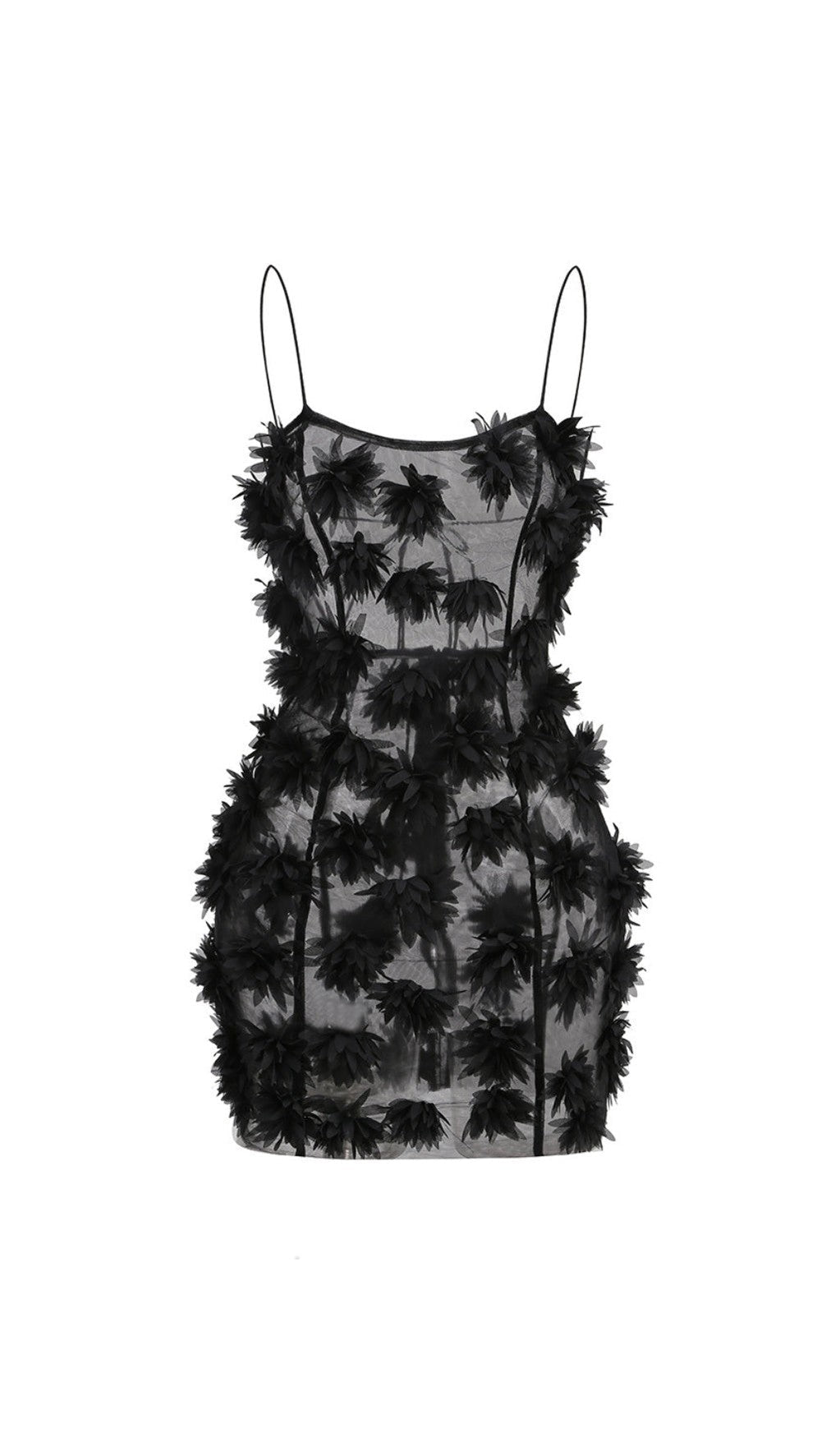 FLOWER EMBELLISHED MINI DRESS IN BLACK