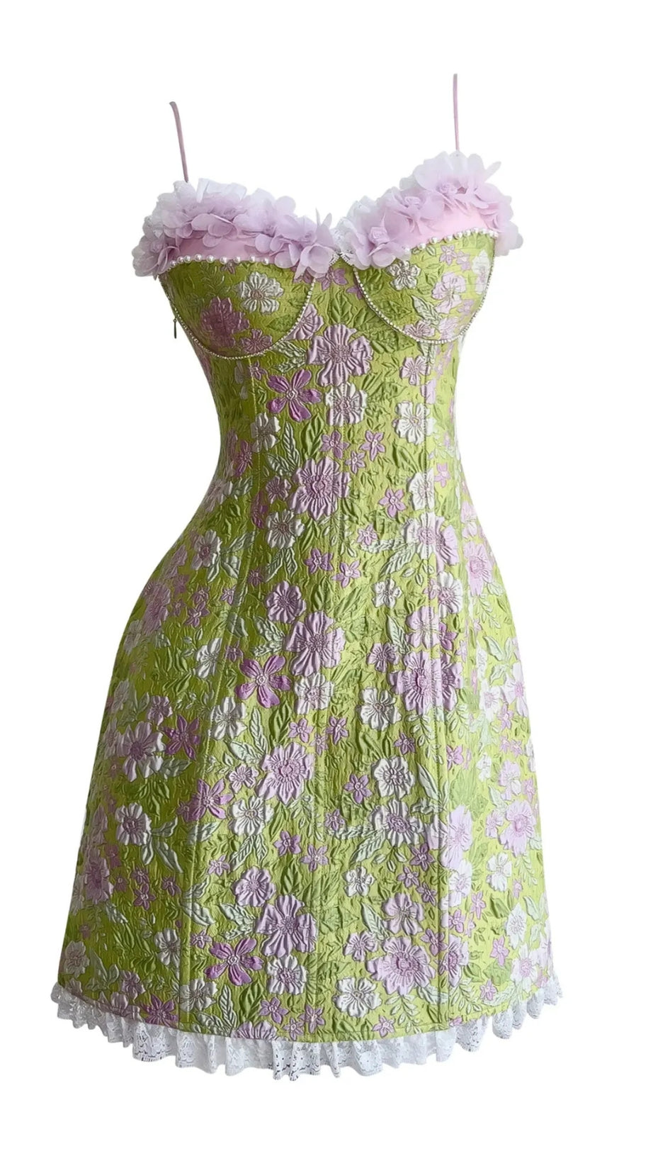 ABITO CORTO SOTTOVESTE IN PIZZO A FIORI JACOB VERDE