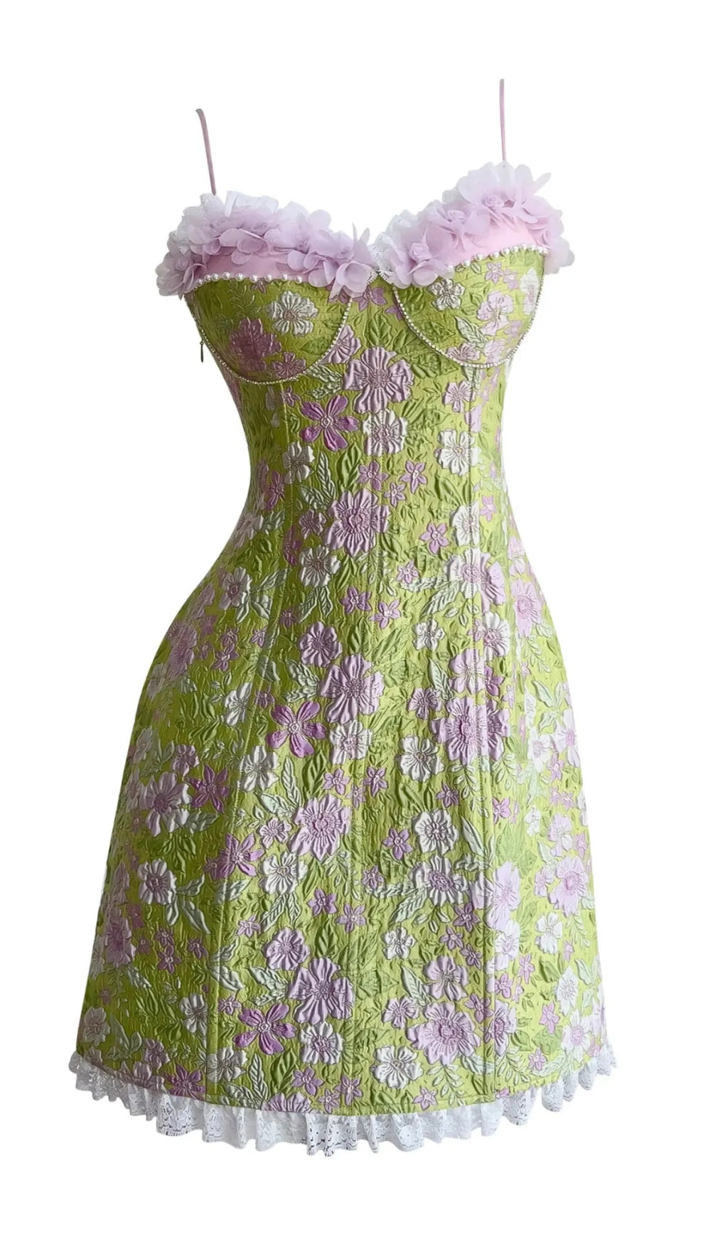 JACOB FLOWER LACE SLIP MINI DRESS IN GREEN