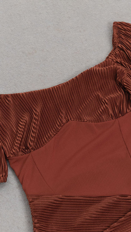 PUFF SLEEVE TWIST FRONT SPLIT THIGH DRESS