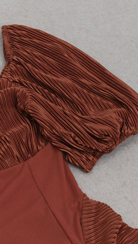 PUFF SLEEVE TWIST FRONT SPLIT THIGH DRESS