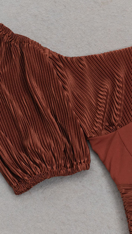 PUFF SLEEVE TWIST FRONT SPLIT THIGH DRESS