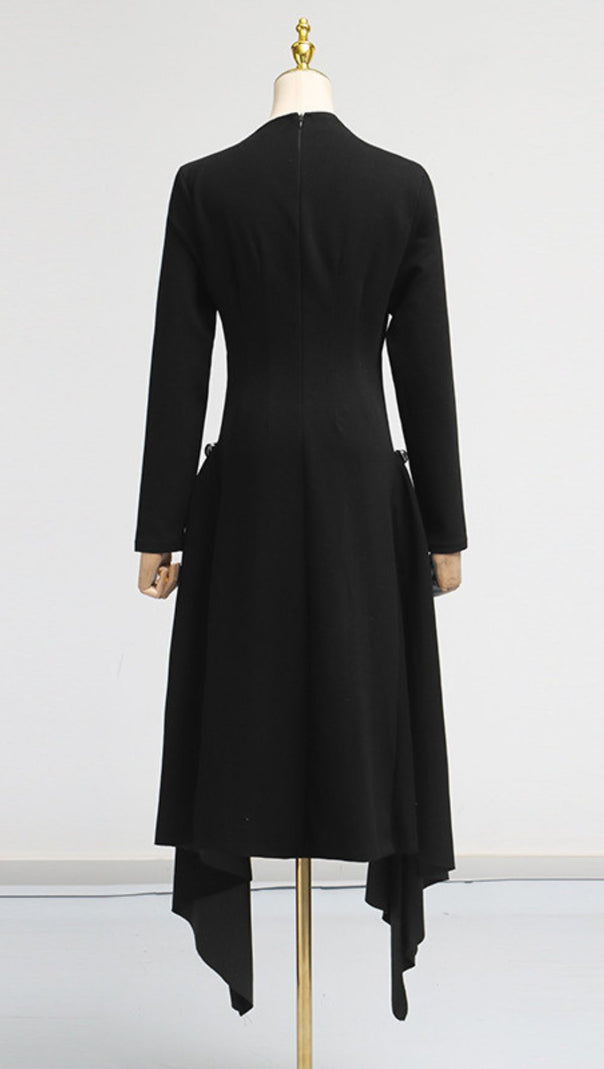 AIIZIE Johnna Emerald Green Asymmetrical Midi Dress - Long Sleeve Sophistication - product image