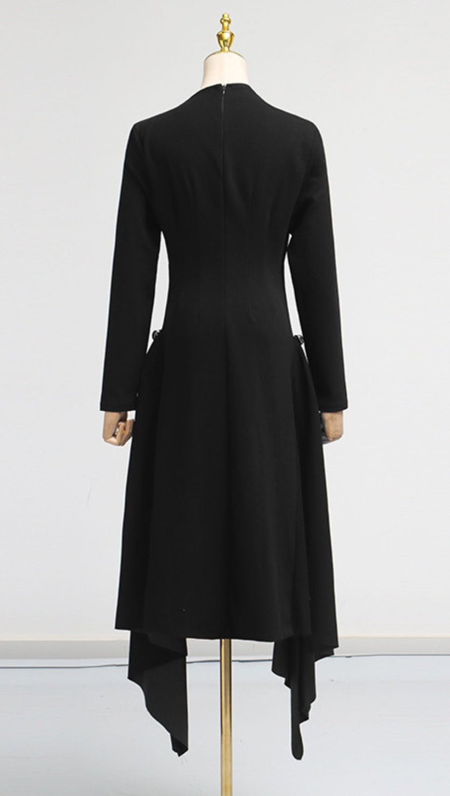 Johnna Emerald Green Asymmetrical Midi Dress - Long Sleeve Sophistication