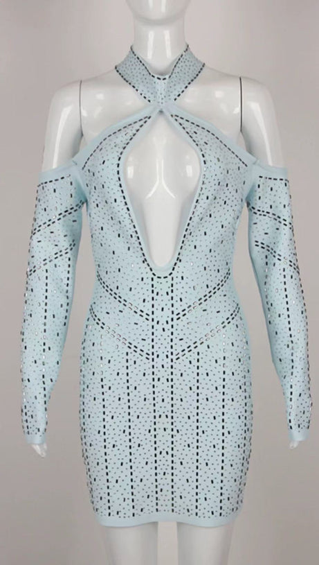 Neckholder-Bodycon-Kleid mit Kristallverzierung und Cut-outs