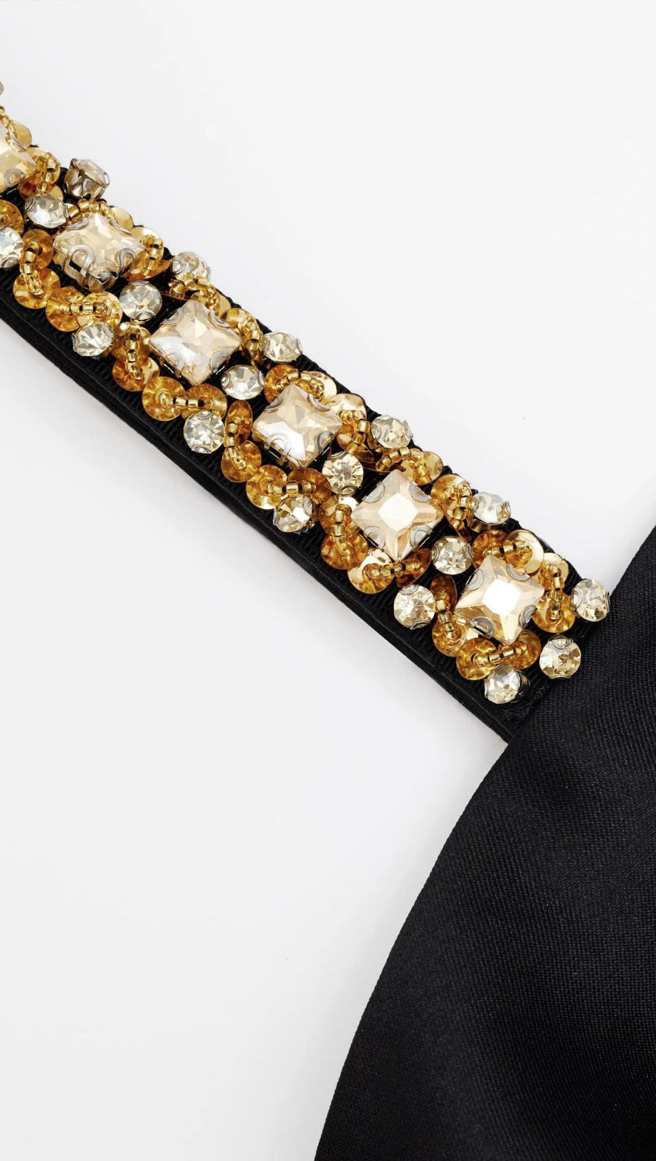 BLACK TAFFETA EMBELLISHED MINI DRESS