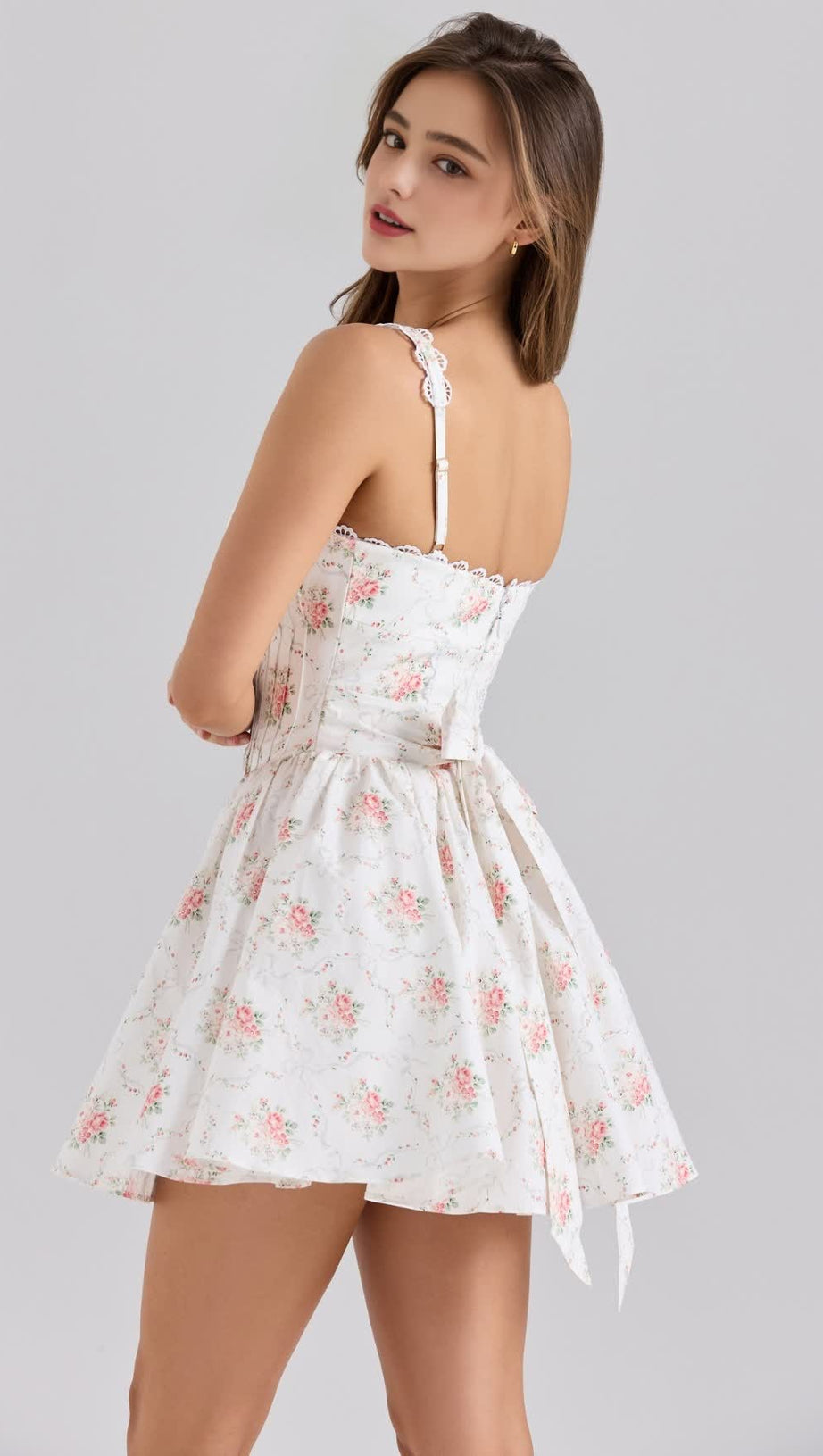 BEZAUBERNDES MINIKLEID AUS STRETCH-BAUMWOLLE MIT ROSENDRUCK