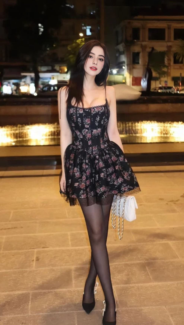 AIIZIE JUBIN MESH PRINTED FISHBONE MINI DRESS IN BLACK - product image