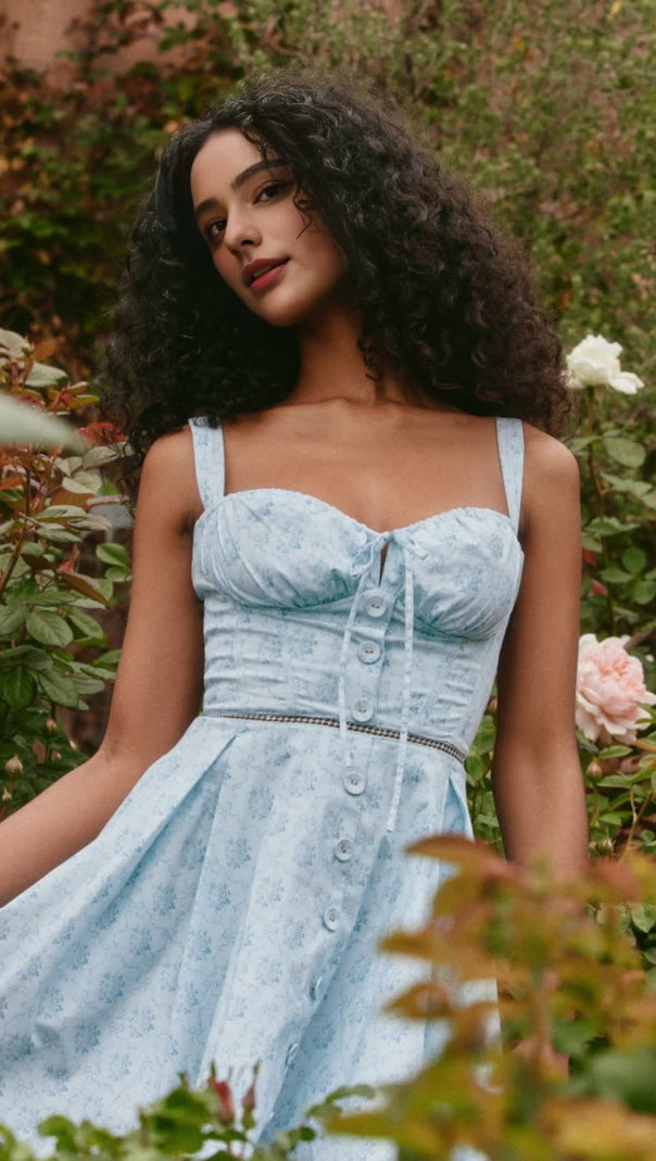 AIIZIE BLUE STRAPLESS FLORAL PRINT MINI DRESS - product image