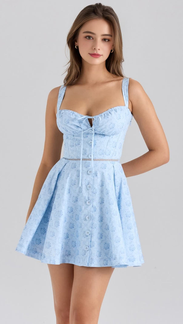 AIIZIE BLUE STRAPLESS FLORAL PRINT MINI DRESS - product image