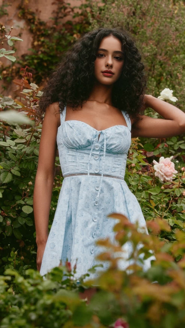 AIIZIE BLUE STRAPLESS FLORAL PRINT MINI DRESS - product image
