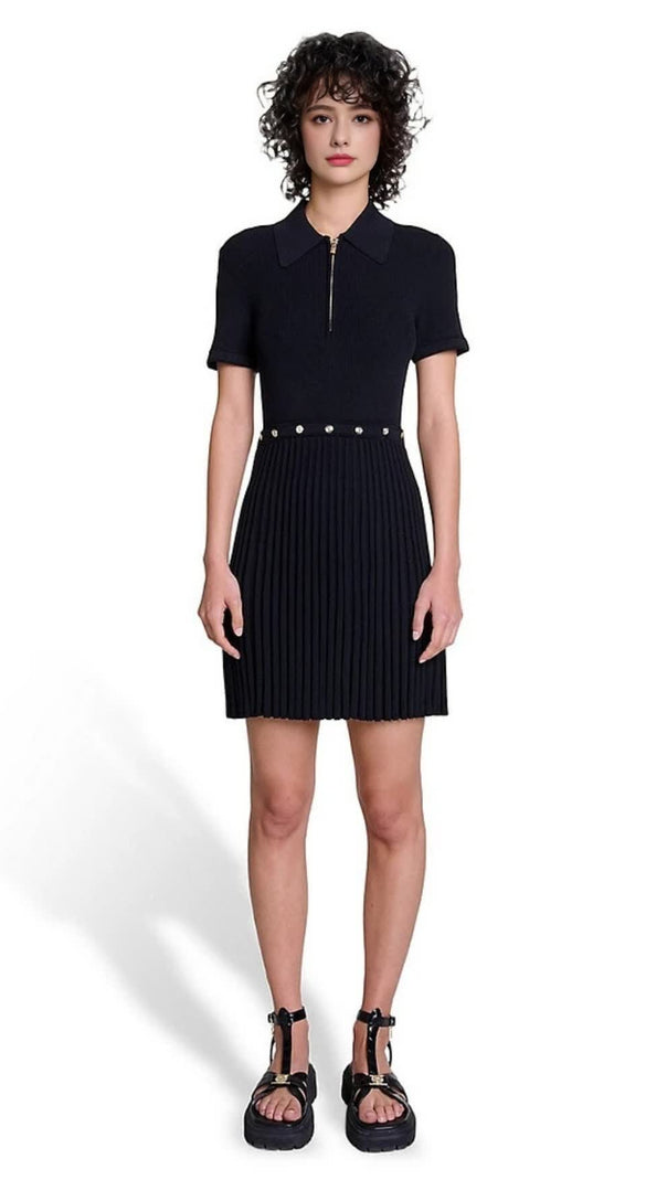 AIIZIE Gladys Knitted Pleated Mini Skirt in Black - product image