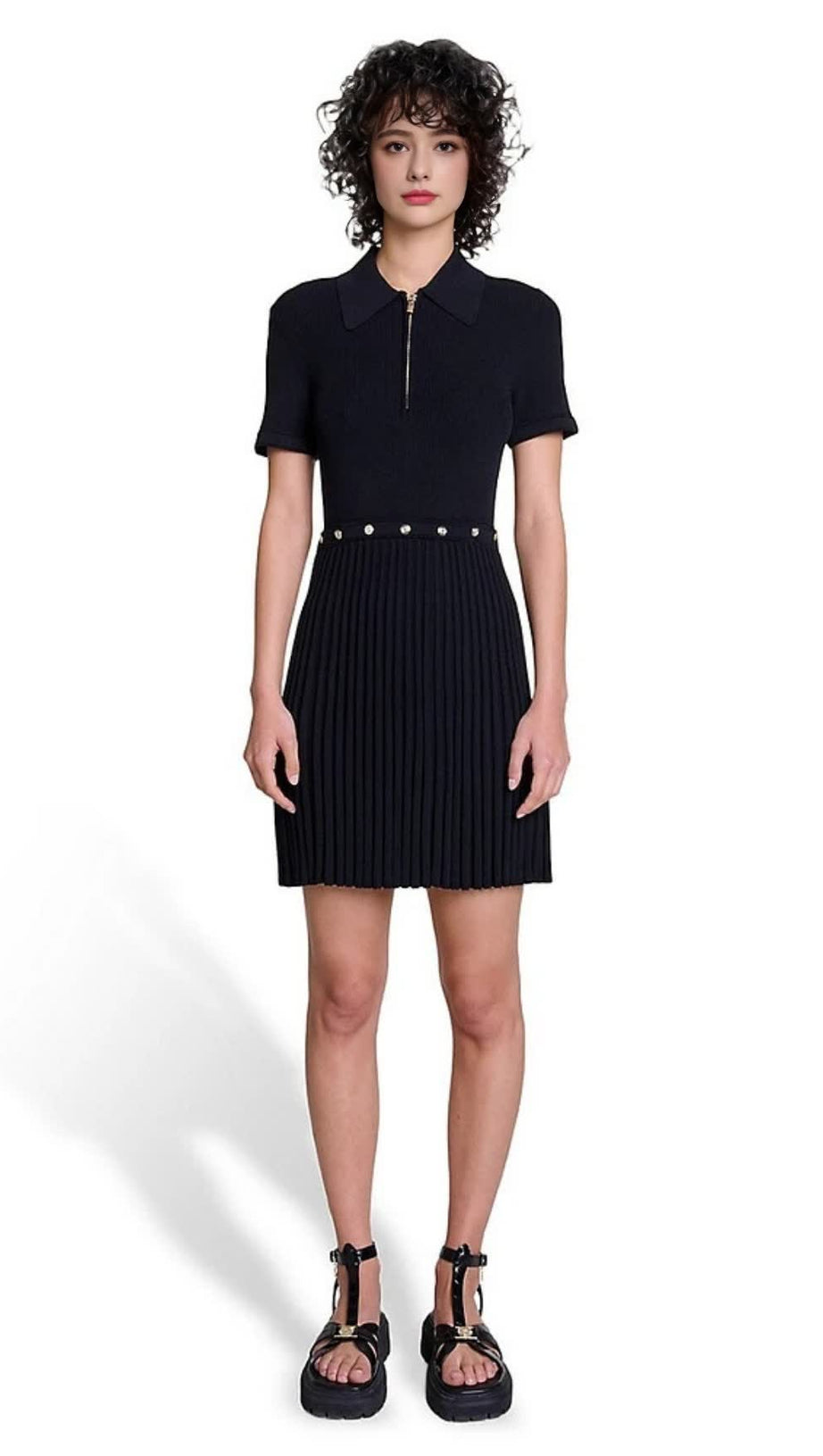 Gladys – Gestrickter, plissierter Minirock in Schwarz