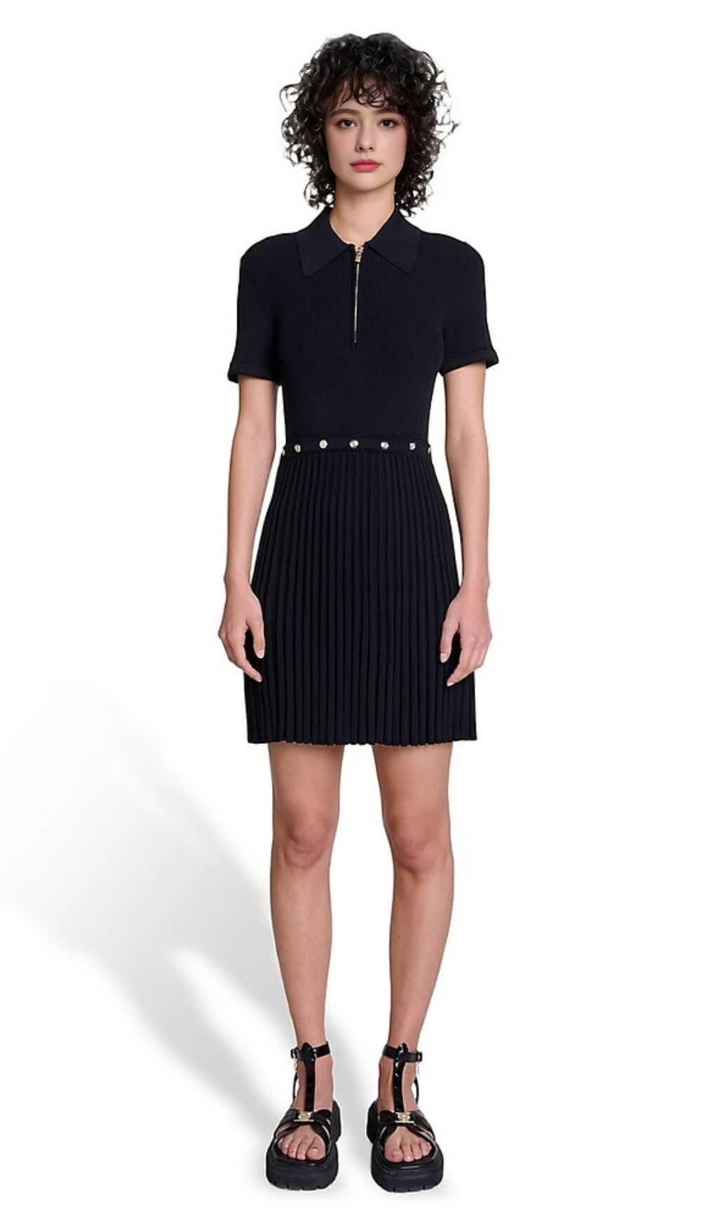 GLADYS KNITTED PLEATED MINI SKIRT IN BLACK