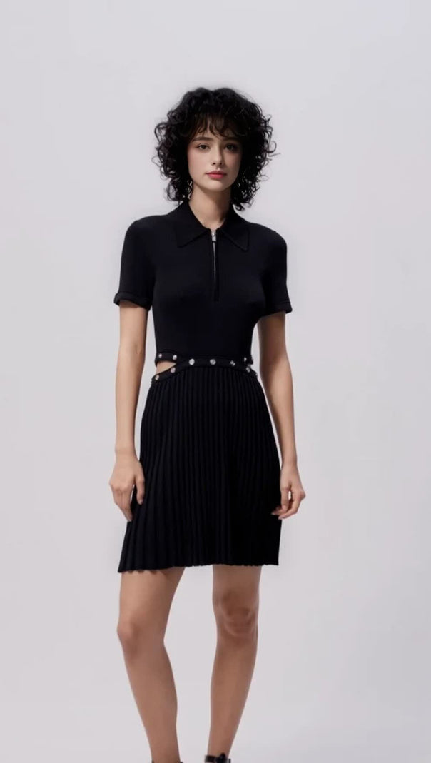 AIIZIE Gladys Knitted Pleated Mini Skirt in Black - product image