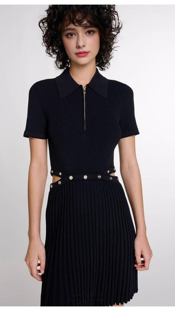AIIZIE Gladys Knitted Pleated Mini Skirt in Black - product image