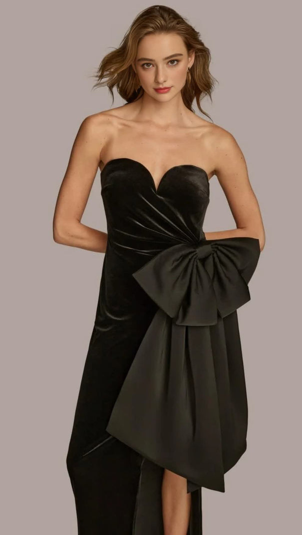 AIIZIE BOW IRREGULAR ASYMMETRIC SLEEVELESS MIDI DRESS IN BLACK - product image
