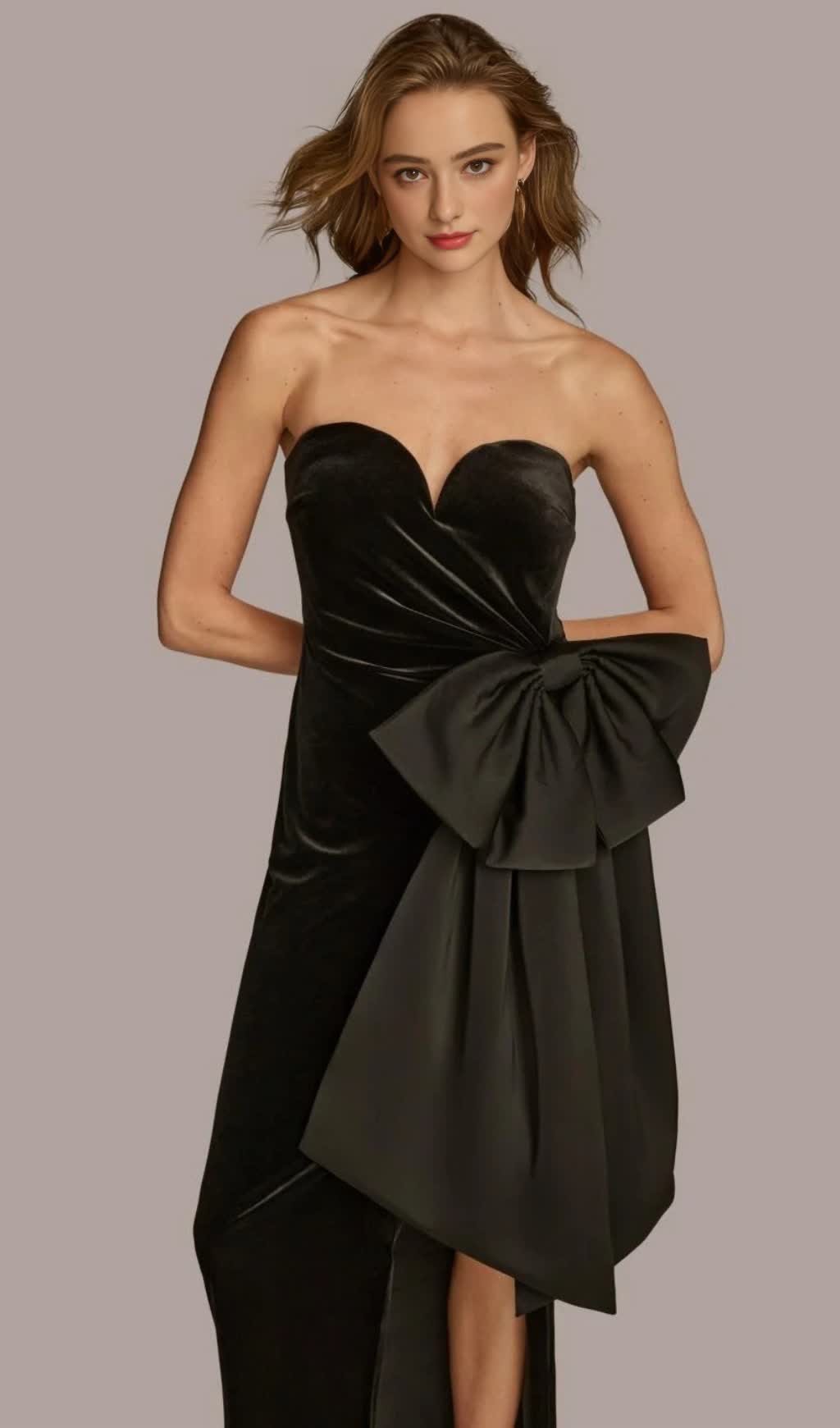 ABITO MIDI SENZA MANICHE ASIMMETRICO IRREGOLARE CON FIOCCO IN NERO