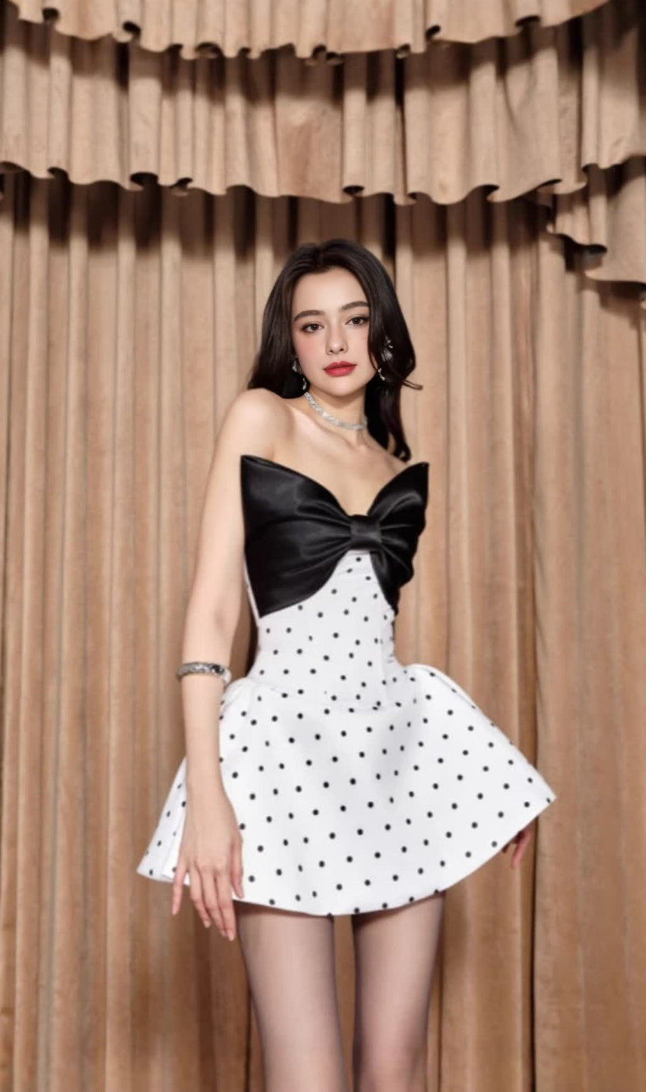 eudora Bow Polka Dot mini dress in white