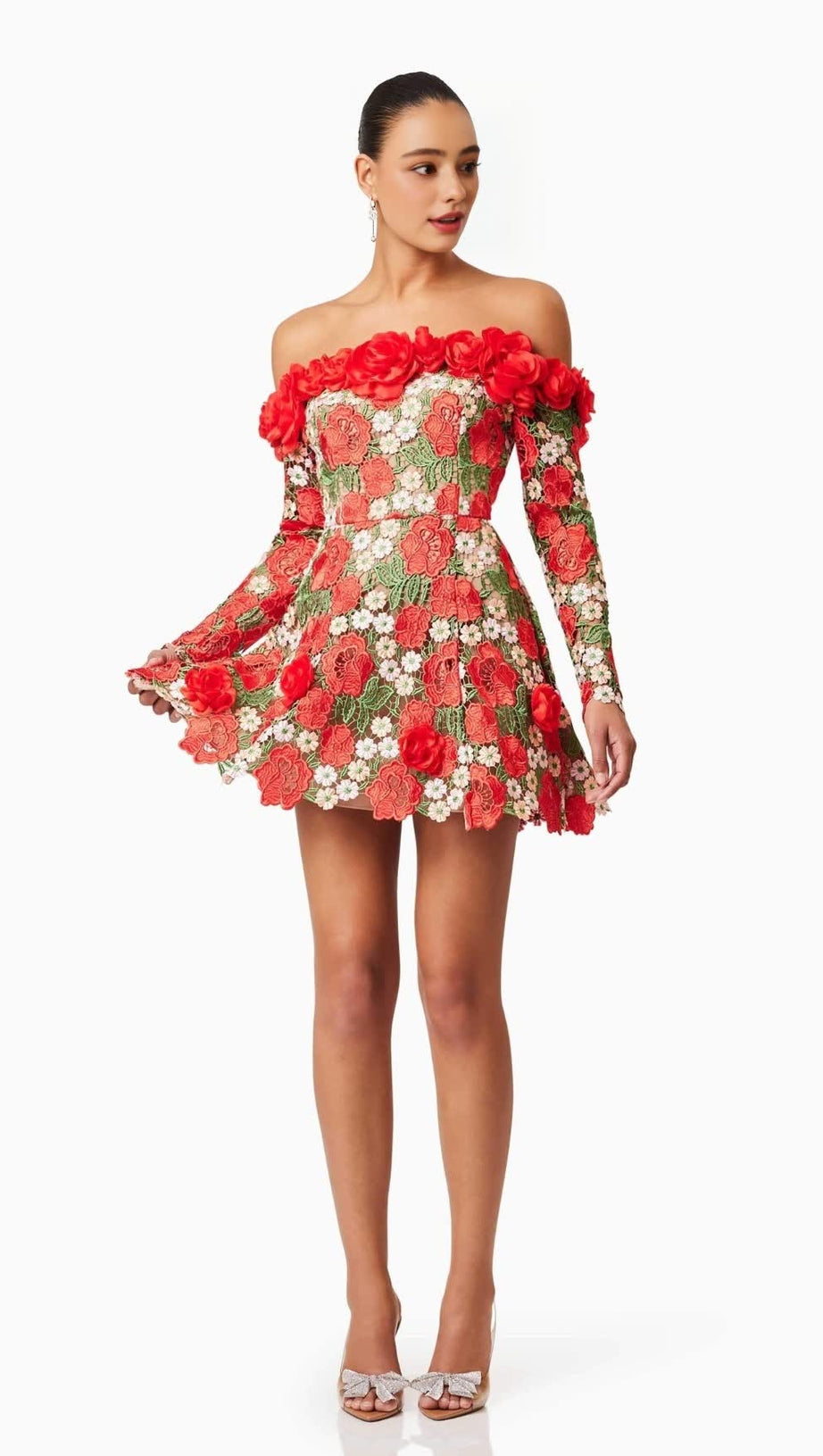 GENEVIEVE ROSE FLOWER STRAPLESS MINI DRESS IN RED