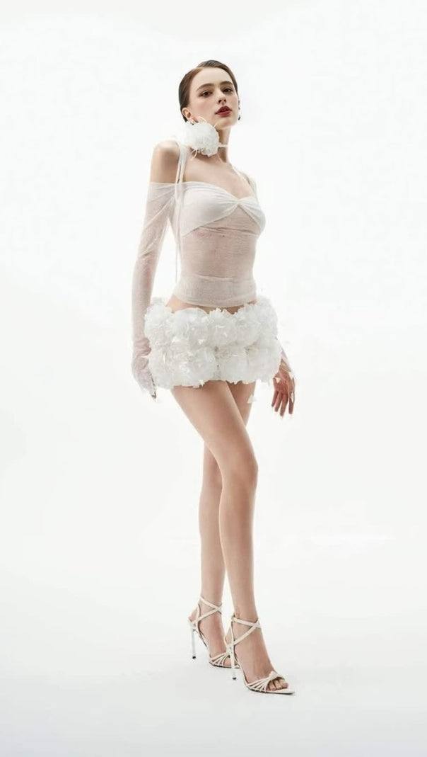 AIIZIE HELEN LACE FLORAL APPLIQUÉ TWO PIECE SET IN WHITE - product image