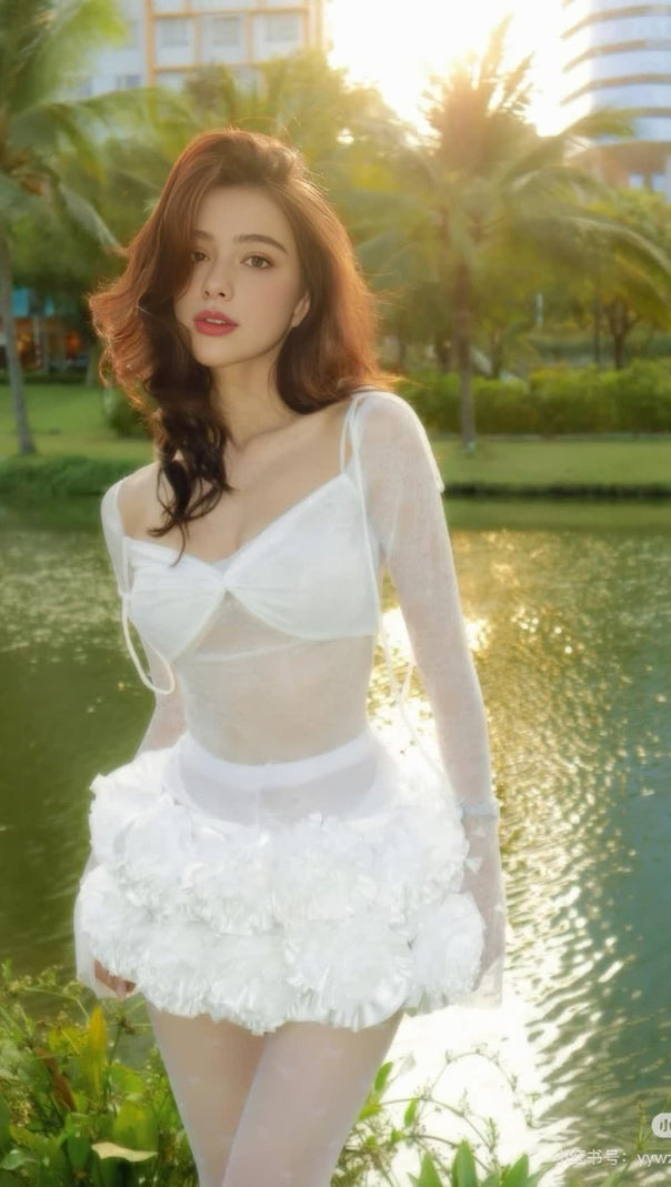 AIIZIE HELEN LACE FLORAL APPLIQUÉ TWO PIECE SET IN WHITE - product image