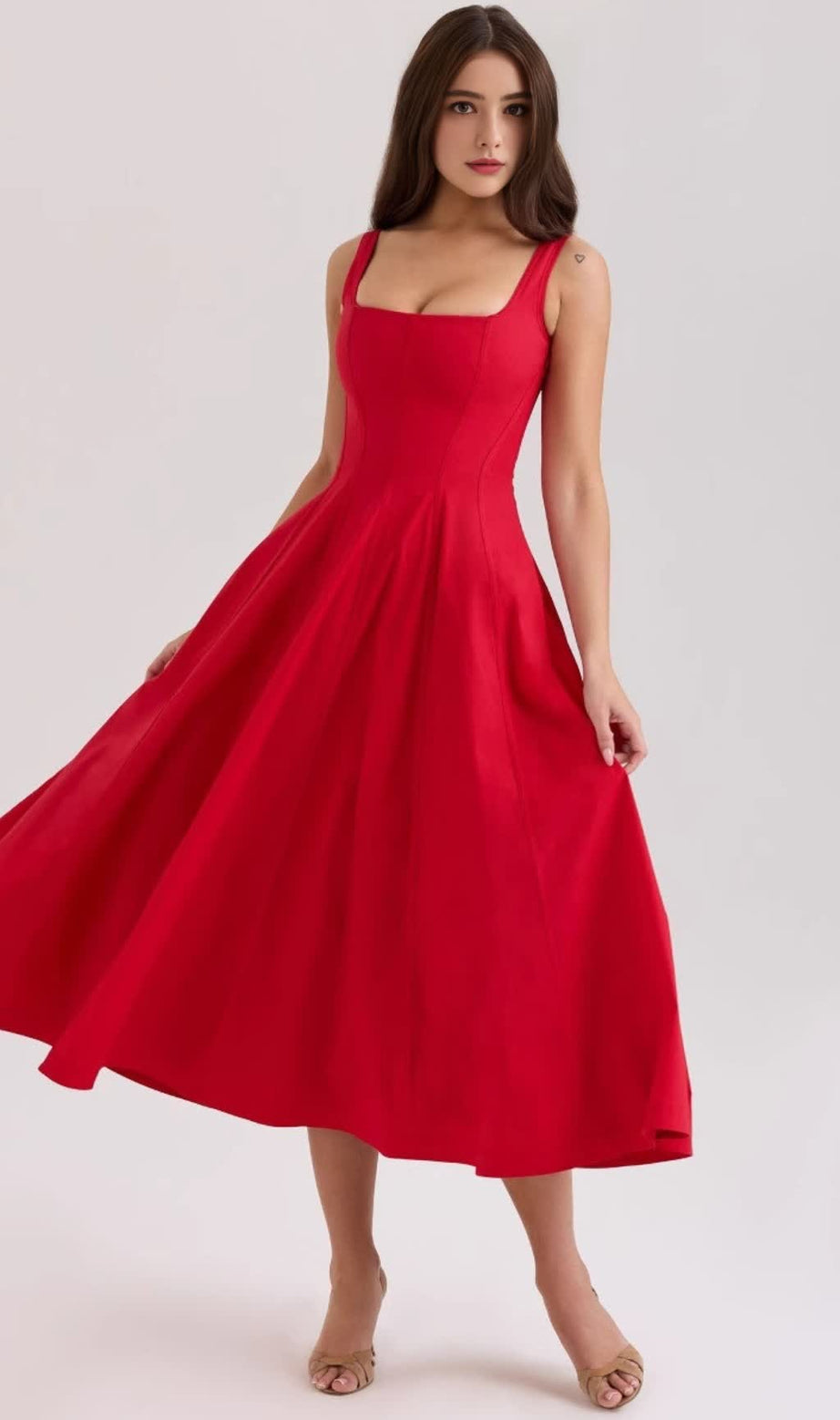 GEMMA ROTES MIDIKLEID AUS STRETCH-BAUMWOLLE MIT SCHNÜRUNG