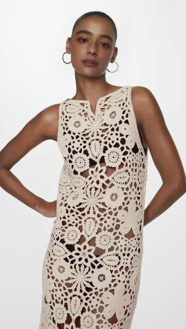 AIIZIE GEORGIA COTTON CROCHET MIDI DRESS IN APRICOT - product image