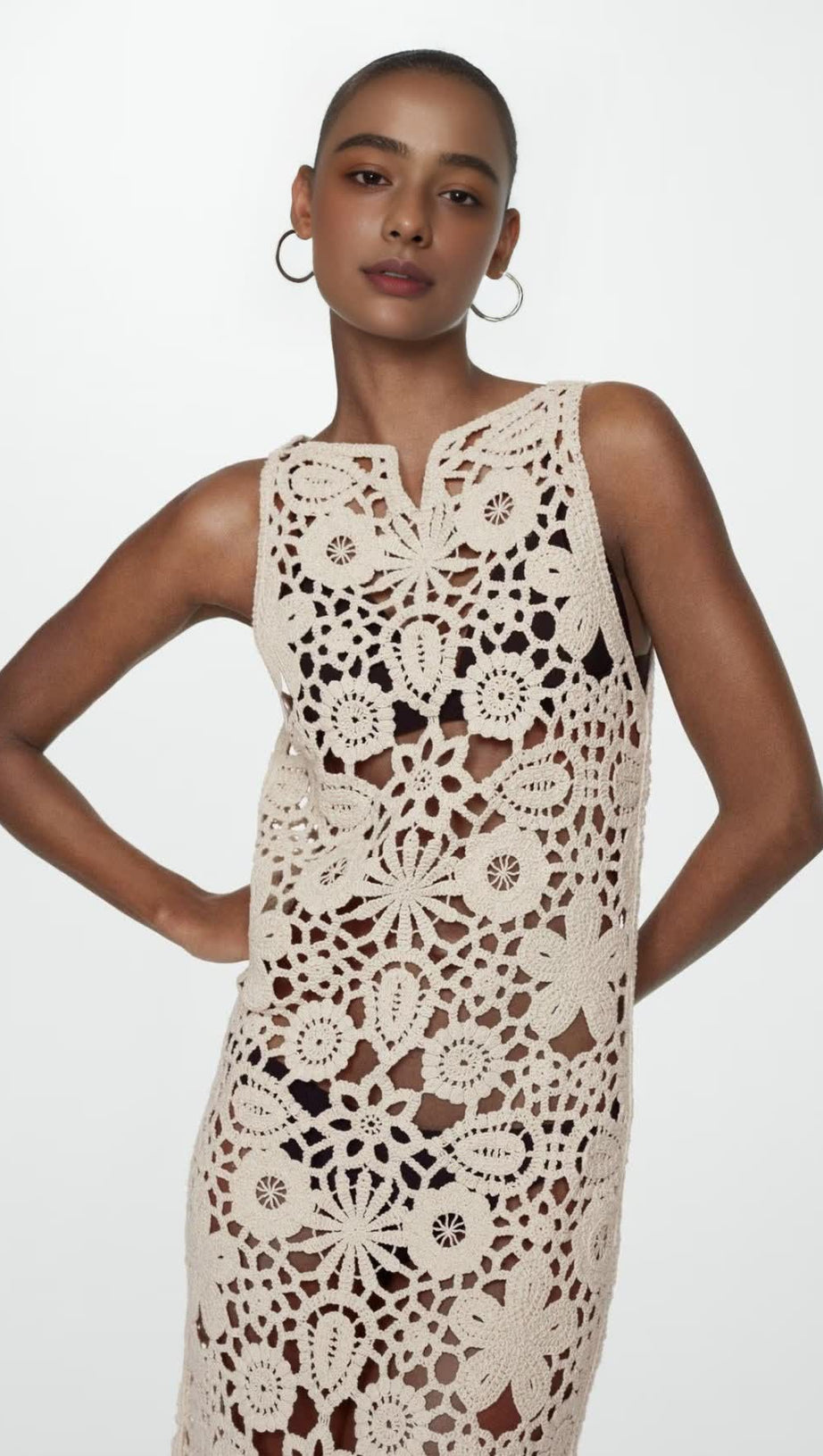 Häkel-Midikleid aus Georgia-Baumwolle in Aprikose