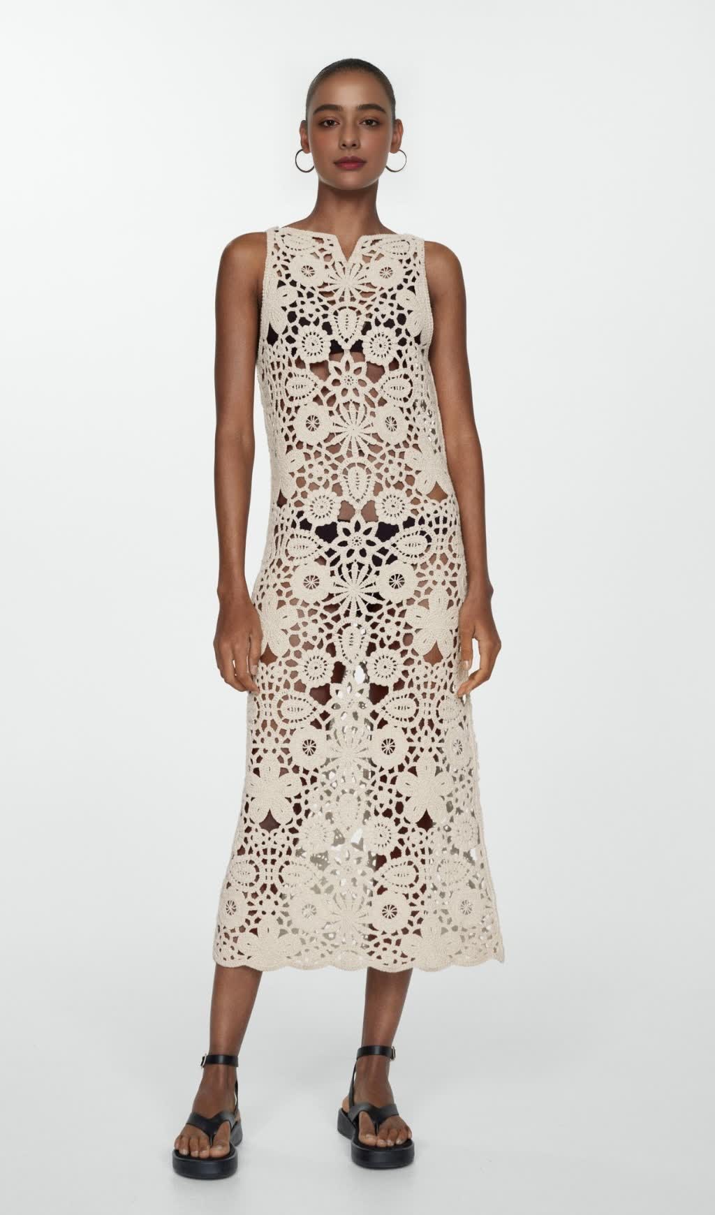 Häkel-Midikleid aus Georgia-Baumwolle in Aprikose