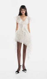 IRREGULAR WHITE LACE MINI DRESS