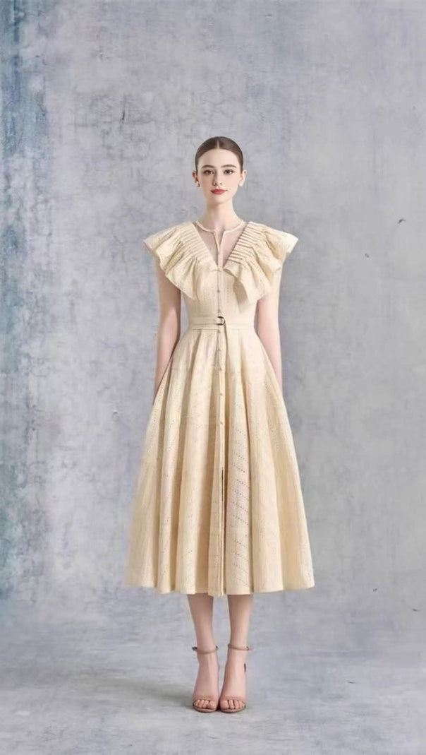 AIIZIE FLYING SLEEVE RUFFLE MIDI DRESS - product image