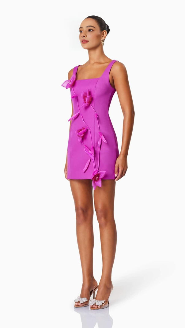 AIIZIE BETHANY 3D FLOWER SLEEVELESS MINI DRESS IN PURPLE - product image
